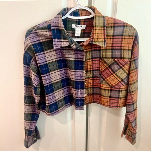 RSQ Womens Plaid Spliced Cropped Flannel Size Small - Picture 2 of 6